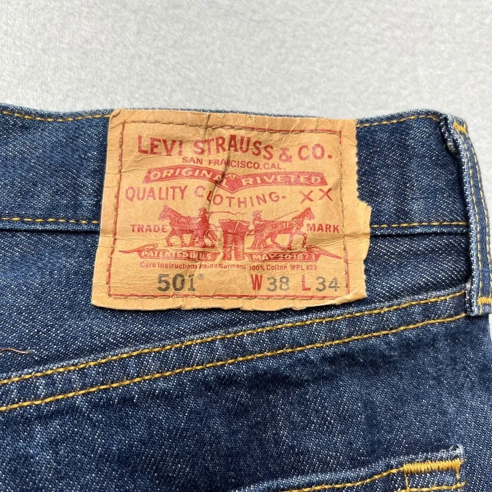 VTG Levi's 501 Raw‎ Denim Look Jeans Mens 38x34 fit(34x32) Dark Wash Rigid Y2K